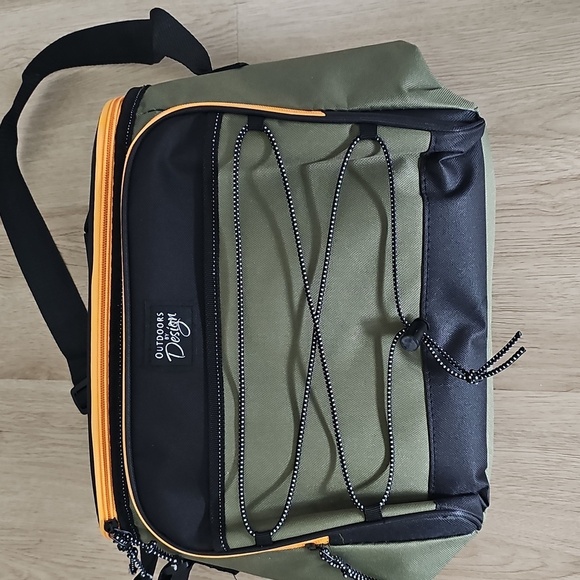 NWT Outdoors By Design 24 Can Cooler Bag Adjustable Strap 9 Inch Green & Orange - Picture 12 of 12